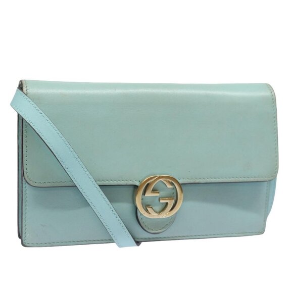 GUCCI Shoulder Wallet Leather Light Blue 369664 Auth - Picture 1 of 16